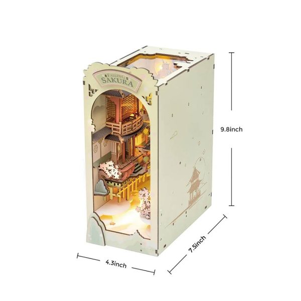 ROBOTIME Miniaturowy Świat Japońskiej Wiśni - Book Nook 3D z Podświetleniem LED i Opadającymi Płatkami Sakury - obrazek 6