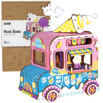 ROBOTIME Drewniane Puzzle 3D Pozytywka Lodziarnia - Mechaniczny Model Muzyczny | Ruchoma Miniatura z Melodią