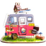Podróżniczy Camper LED ROBOTIME - Miniaturowy Model z Drewna do Samodzielnego Montażu