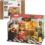 ROBOTIME Miniaturowy Warsztat Samochodowy 3D - Drewniany Model DIY z Oświetleniem LED do Samodzielnego Montażu