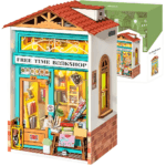 ROBOTIME Miniaturowa Księgarnia 3D - Drewniany Model DIY z Literackimi Detalami i Książkową Atmosferą