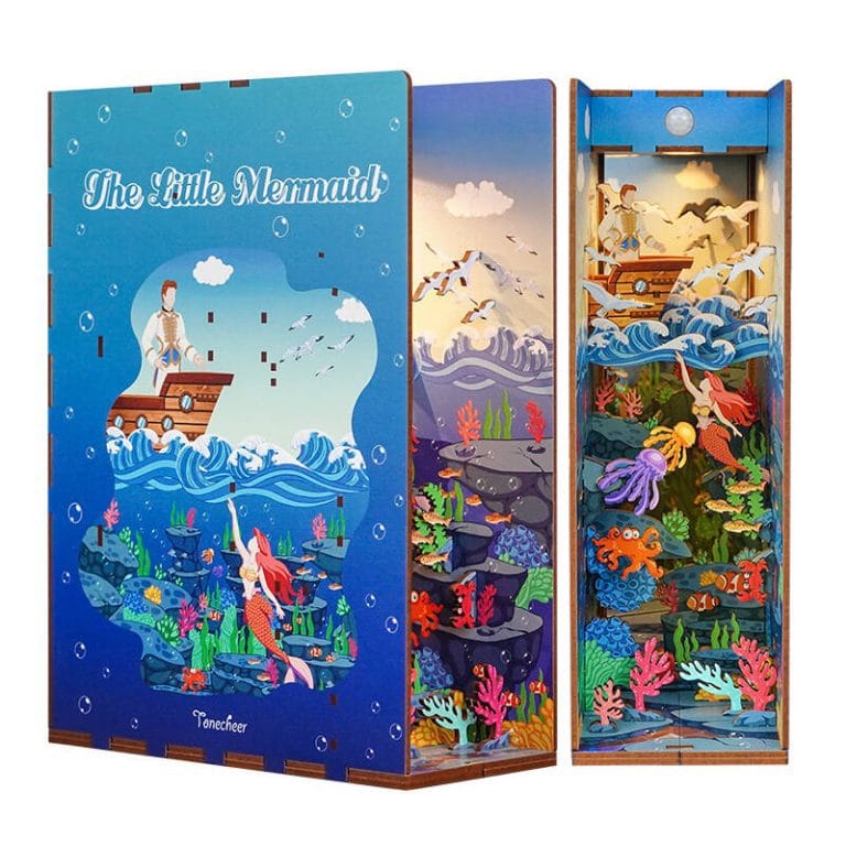 Tonecheer Drewniany Book Nook 3D LED – Mała Syrenka
