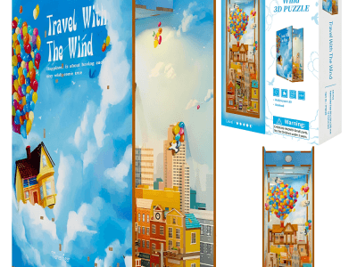 Tonecheer Drewniany Book Nook 3D LED – Podróż z Wiatrem